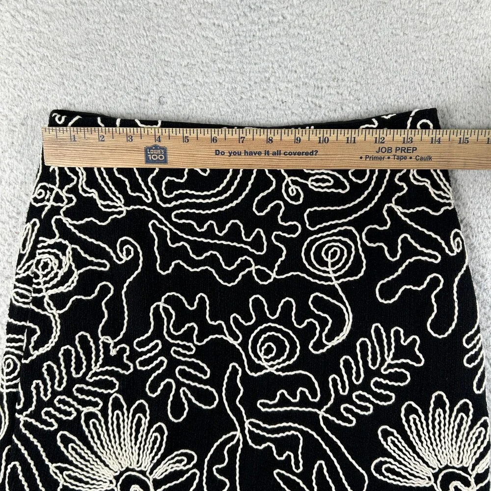 LOFT Skirt Womens 0 Black Embroidered Abstract Floral Mini Cotton Lined Side Zip